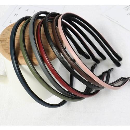 10PCS 5mm Faux Leather Lined Metal Headbands Slim Hairbands Plain Hair Hoops for DIY Kids Hair Accessories