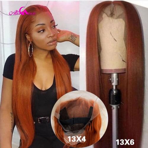 Transparent Lace Brazilian Straight Human Hair Wig 13x6 Orange Ginger Topline Lace Frontal Wigs 13X4 Lace Front Wig Pre Plucked