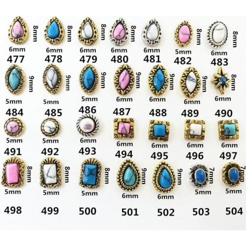 20pcs/pack Alloy Nail Art Drop Tear Oval Round Square with Turquoise Stones Metal Accessories for Phototherapy Nail Sticker DIY