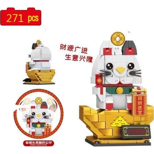 2021 Chinese New Year Series Lucky Cat Brickheadz Desktop Accessories Building Blocks Bricks Toys Gifts