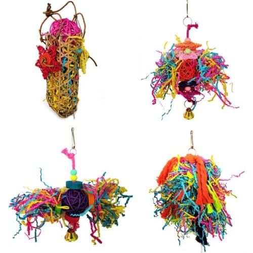 4Pcs Colorful Parrot Chewing Toys Bamboo Birds Climbing Hanging Block Toy Cage Decor Bird Supplies C42