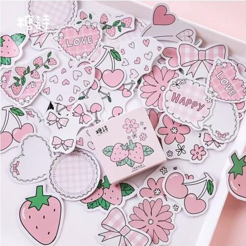 45 Pcs/Set Pink Cherry Strawberry Decorative Sticker DIY Scrapbooking Stationery Planner Stickers