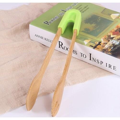 Bamboo Salad Cake Snack Clip Silicone Handle Barbecue Meat Cooking Accessories Wooden Food Toaster Bread Tong