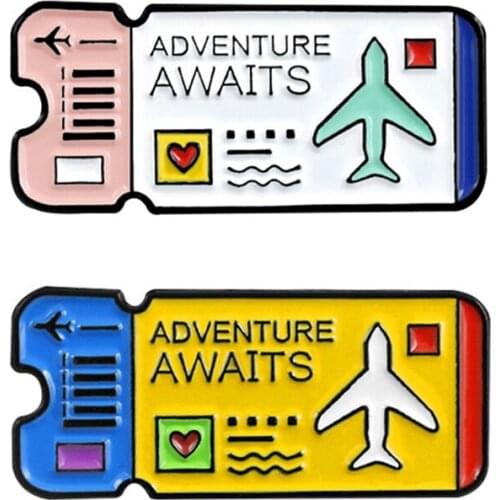 Adventure Awaits Journal Travel Enamel Pins Explorer Ticket Brooch Mountains Explore Nature Badge For Kids Friend Brooch Jewelry