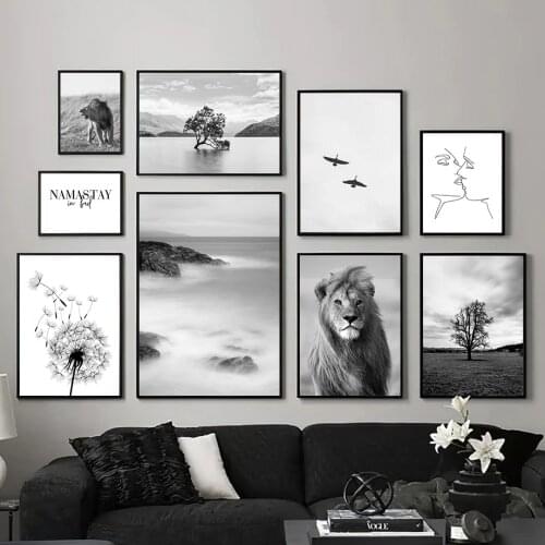 Black And White Scenery Picture Home Decor Wall Art Canvas Painting Nordic Modern Lion Posters And Prints For Living Room Design