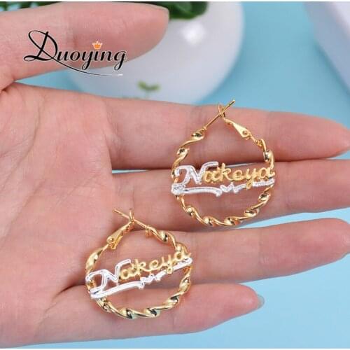 Hiphop Double Color Plated Hoop Earrings Customize Name Earrings Rope Circle Style Custom Earrings Statement for Gifts