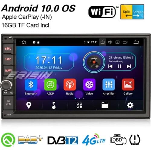 Erisin 5970 Android 10.0 Car Stereo DAB+Navi WiFi Bluetooth OBD2 DVB-T2 TPMS SWC DVR 4G SD USB CarPlay Universal Double 2Din GPS