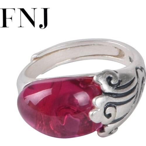 FNJ Cloud Ring 990 Silver New Original S990 Sterling Silver Rings for Women Jewelry Adjustable size Red Stone Yellow Chalcdony