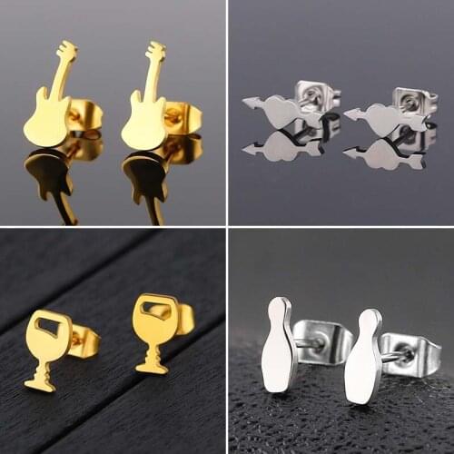 Jisensp Lovely Guitar Stud Earrings Stainless Steel Heart Arrow Earrings Fashion Jewelry for Women Girls Charms Party Gift