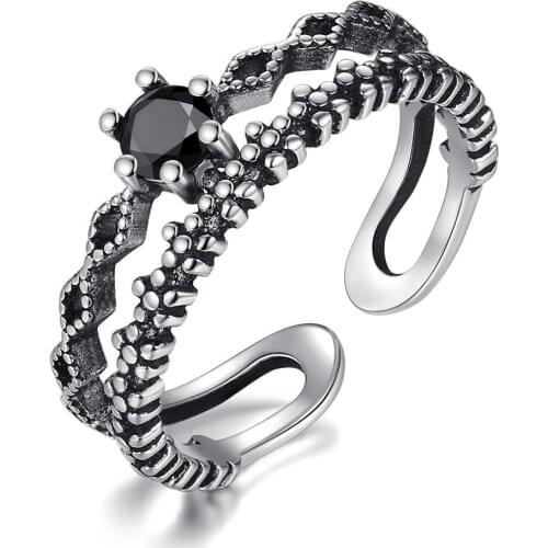 Korean Vintage Rings Ancient Silver Plated Rings For Women Jewelry Double Layer Stars Thai Silver Plated Ring Anel Bague Anillos