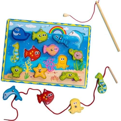Magnetic Fishing Game Educational Basic Skill Development Toys Wooden Bath Floor Puzzle Fish Toys for Kids Toddlers