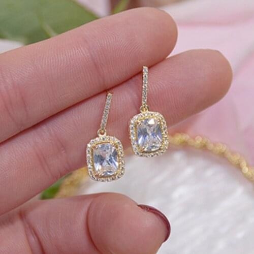 Fashion Jewelry S925 Silver Needle Exquisite Micro-inlaid Zircon Square Simple Earrings for Woman 14k Gold Plated Earring