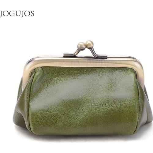 JOGUJOS Fashion Girl Genuine Leather Small Wallet Women Coin Purse Metal Hasp Money Coin Purse Mini Wallet Bag Red Money Bags