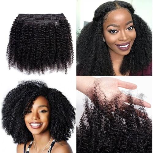 Mongolian Afro Kinky Curly Clip In Human Hair Extensions Natural Color 8 pcs/Set Remy Clip-ins Hair Full Head Sets 120G 8-26inch
