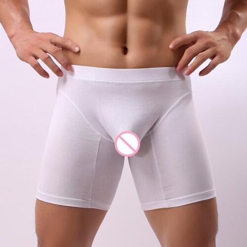 Sexy Men Cotton Half-length Boxers Breathable Solid U Convex Pouch Long Leg Underwear Sculpting Boxer Gay Wear Cueca Plus Size