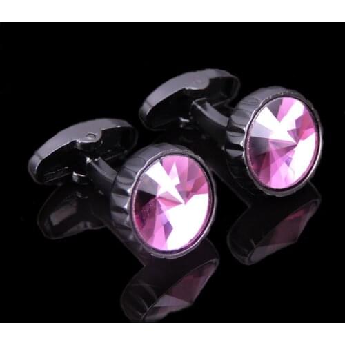 WN French shirt Cufflinks gun black round bottom pink zircon Cufflinks mens and womens shirt cuffs