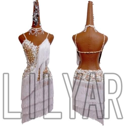 New Latin dance skirt competition skirt performance Skirt Adult custom white tassel embroidered sexy dance skirt