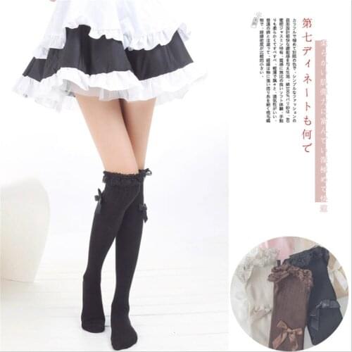 New Spring and Autumn Japanese Stockings Funny Over-The-Knee Socks, Lovely Cotton Womens Socks with Lace Bow