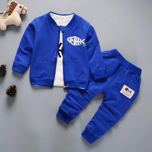 Baby Boy Clothes 2019 Korean Cartoon Fish Casual Jackets + T-shirts + Pants 3PCS Infant Clothing Outfit Kids Bebes Jogging Suits