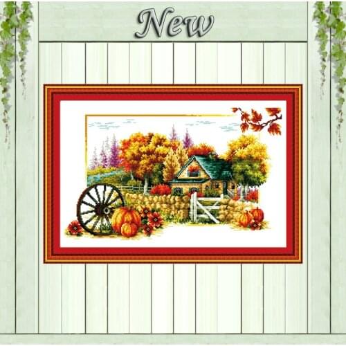 Autumn Scenic,Counted Printed on fabric 11CT DMC 14CT Cross Stitch Embroidery kit,needlework Set,Scenery home house wall Decor
