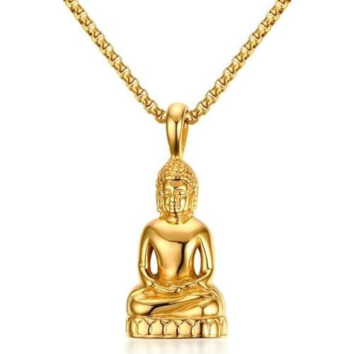 Religion Style Top Quality Buddha Pendant & Necklaces For Men Attractive Gold-color Stainless Steel Religious Jewelry Bijoux