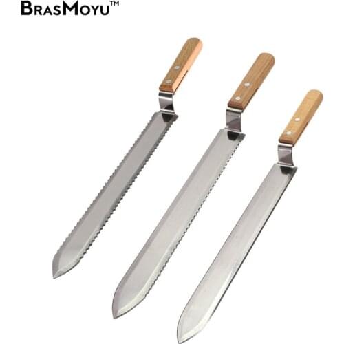 Honey Cutting Knife with Wooden Handle Stainless Steel Blade Honey Extraction Equipment Flat Mouth Single And Double Tooth Edges