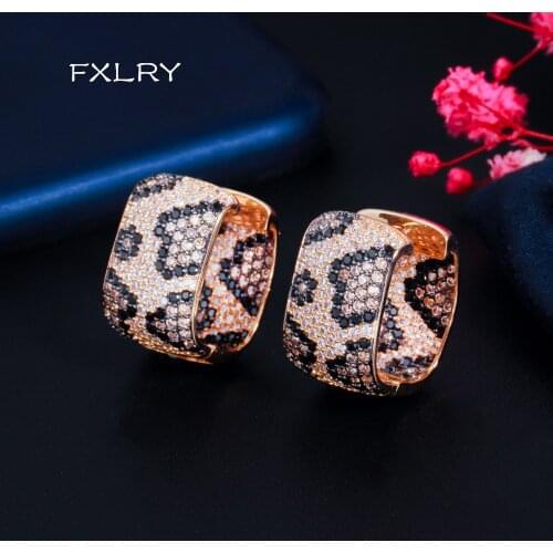 FXLRY Luxury Square AAA Cubic Zircon Leopard Earrings for Women Wedding Jewelry