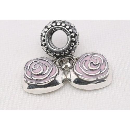 S925 Pendant DIY Jewelry Mothers Rose Dangle Charm fit Lady Bracelet Bangle