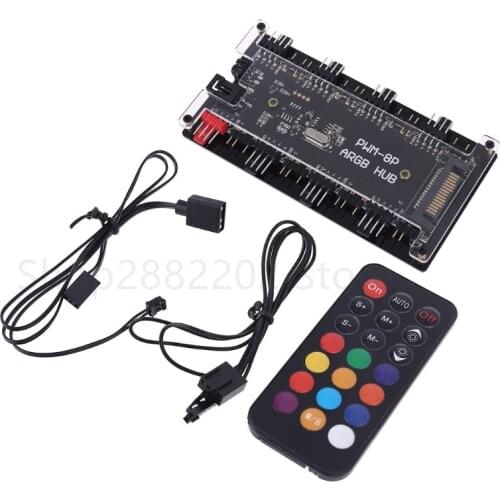 PWM FAN+ARGB LED 2in1 Sync HUB Controller 1 To 8 Multi Way Splitter 5V 3PIN RGB cooler Fan Adapter AURA ARGB Addressble