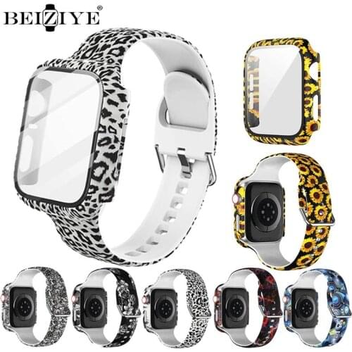 Printed Pattern Strap+Case For Apple Watch Band 42mm 38mm 40mm 44mm Sport Silicone Strap For iWatch Series 6 SE 5 4 3 2 Bracelet