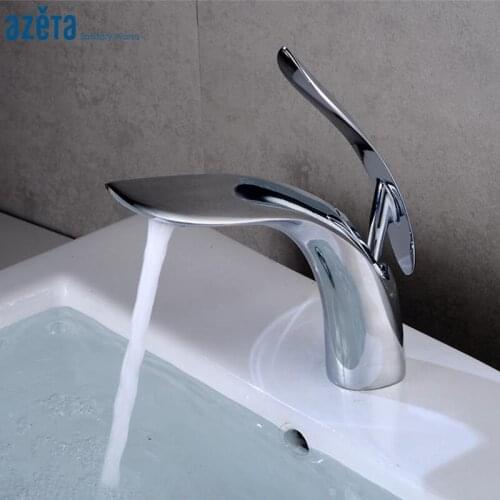 Azeta Contemporary Bathroom Basin Faucets Chrome Brass Basin Sink Mixer Tap Bathroom Deck Mounted Basin Tap AT6606