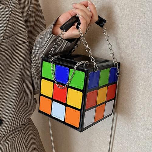 Rubiks cube shape Pattern Shoulder Bag Phone Pack Woman Square Crossbody Bags Fashion Trend Chain Handbag PU Female Women Bag