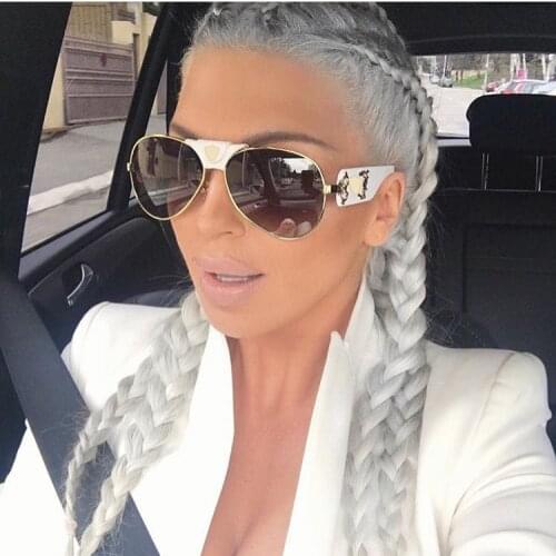 TEENYOUN Sexy Women Hot Oversized Cool Lady Sunglasses Mirror Super Star Eyewear Brown Or Blue Metal Sun Glasses UV400