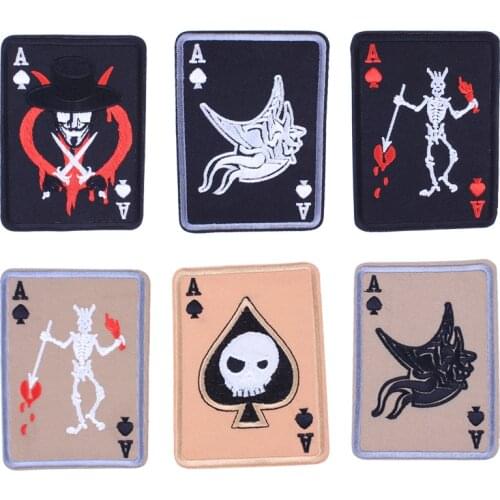 Iron on Skull Patches for Clothing Stripes Playing Cards Badges Stickers on Clothes Embroidered Patches for The Garment Applique