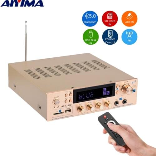 AIYIMA Bluetooth Amplifier Hifi Stereo Power Amplificador 20Wx2 Speaker Amplifiers USB SD AUX FM Decoder Audio Amp DC12V AC220V