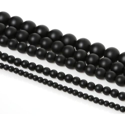 High Quality 4/6/8/10/12MM Black Round Natural Srub Stone Beads For Jewelry Making Diy Bracelet and Necklace