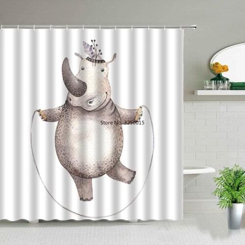 Cartoon Animal Shower Curtain Set Cute Alpaca Owl Flamingo 3d Printing Waterproof Children Bathroom Home Decor Hanging Curtains