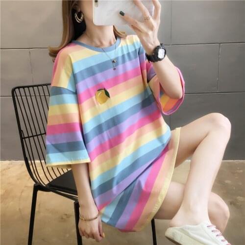 Rainbow Stripe Womens Summer Clothes Loose Maternity shirt Pregnant Clothes Top Oversized Print T-shirt 2020
