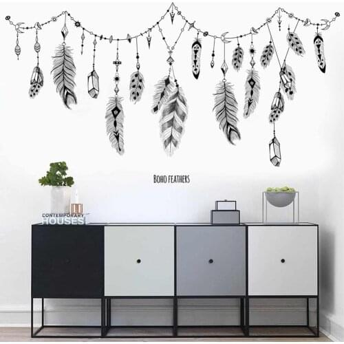 1PC Simple black boho feathers Wall Sticker Feather Decor For Children Bedroom Living Room Study school Office Home Decoration