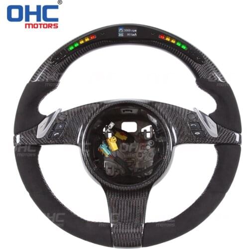 100% Real Carbon Fiber LED Display Steering Wheel compatible for Pors-che GTS GTR 911 Boxster GT Cayenne Macan 998 781GTS3 GTS2