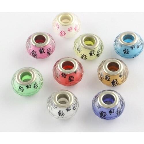 100pcs Large Hole Dog Paw Prints Pattern Acrylic European Beads for jewelry making DIY accessories 12 Colors can choose F80
