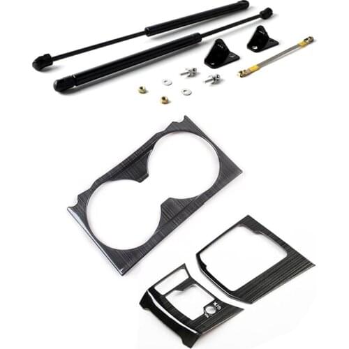 2Pcs Front Hood Engine Cover Hydraulic Rod Spring Shock Bar & 1 Set Car Gear Shift Box Panel Cover Cup Holder Cover