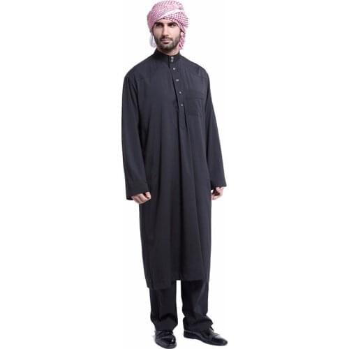 2021 New Muslim Men Long Sleeve Jubba Thobe + Pants 2pcs sets Islamic Saudi Arab Muslim Dubai Eid Kaftan Gown Plus Size