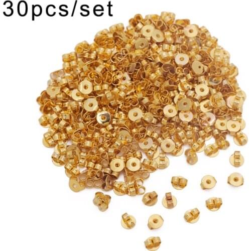 30PCS/lot Champagne Gold Color Plated Brass Ear Nut 6x5mm Earring Back Stopper For Diy Jewelry Making Findings Accessories