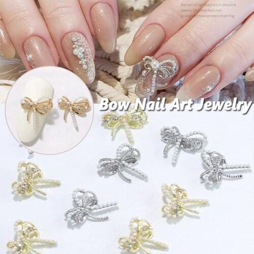 5Pcs Bow Butterfly Nail Rhinestones Alloy Zircon Crystals Imitation Pearl Nail Art Jewelry DIY Manicure Accessories Supplies