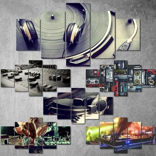 Modern Canvas Painting 5 Pieces Music Phonograph Modular Posters Prints Wall Art Modern Home Living Room Decor No Frame Picture