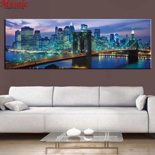 New York large 5D DIY Diamond Painting Full Square Round Drill Embroidery Night landscape Mosaic Needlework Home Decor