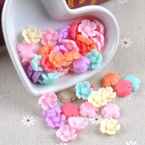 50PCS candy color flower Resin beads Scrapbook Craft 15mm DIY buttons phone decor Headwear accessories No Hole CP1858
