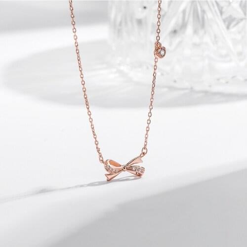 ModaOne Bling Bowknot Cubic Zirconia Rose Gold Silver Color Clavicle Chain Necklace For Women Ladies Luxury Dainty Jewelry