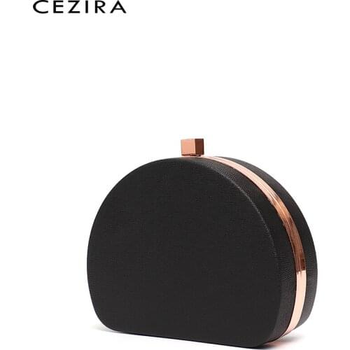 CEZIRA Shiny Rose Gold Half Round Evening Clutch For Women Luxury PU Leather Party Handbags Chain Shoulder Female Wedding Purse